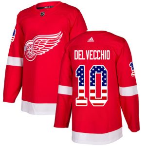 Herren Detroit Red Wings Eishockey Trikot Alex Delvecchio #10 Authentic Rot USA Flag Fashion